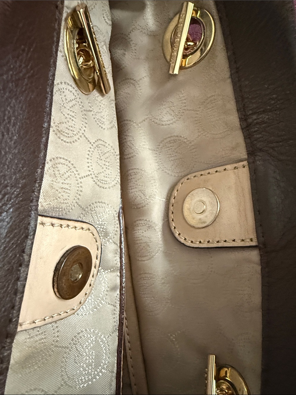 Michael Kors Dark Brown Leather Tote with Gold Hardware - Picture 10 of 13